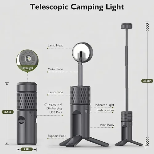 Miniatura 3 de Luces telescópicas para acampar, linterna de camping recargable, luz portátil para tienda de campaña al aire libre, senderismo, emergencia, pesca