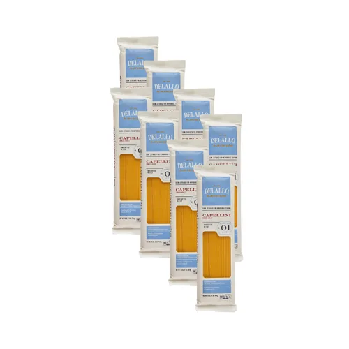 DeLallo Capellini Pasta de pelo de ángel hecha en Italia, hecha con solo 100% harina de sémola de trigo duro, corte de bronce, totalmente natural,