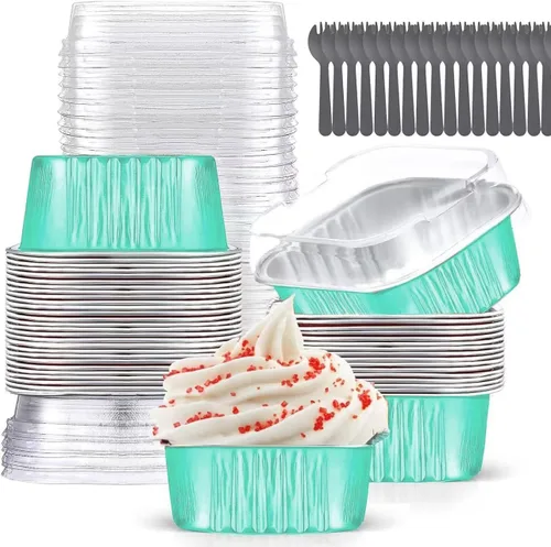 Miniatura 7 de Findful - Juego de 40 moldes cuadrados de papel de aluminio para cupcakes de 10 oz con tapas, moldes para brownies, moldes desechables grandes
