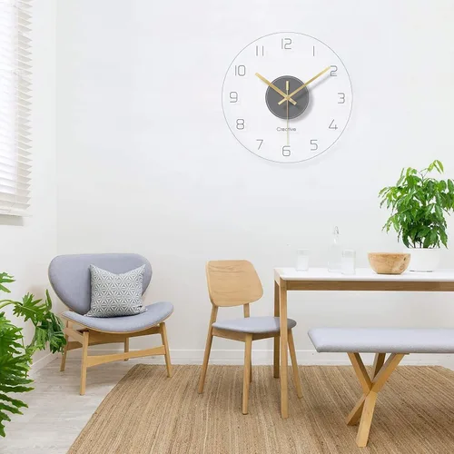 Miniatura 3 de AngelcityCC Reloj de pared de cristal transparente de 12 pulgadas, sin tictac, funciona con pilas, movimiento ultra silencioso, de cuarzo