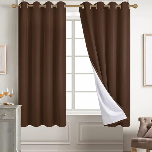 Miniatura 49 de Diraysid Cortinas 100% opacas de lino beige para dormitorio, con ojales, aislamiento térmico, cortinas de oscurecimiento de habitación