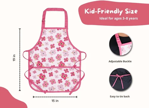 Miniatura 3 de PurpleEssences Delantal para niños con correa ajustable para el cuello y bolsillo frontal, delantal de chef para hornear y manualidades, 15 x 18