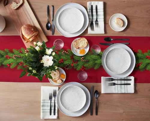 Miniatura 3 de Camino de mesa de Navidad de 70 pulgadas de largo, paños de mesa de árboles de Navidad rojos de algodón y lino para aparadores, bufandas de mesa