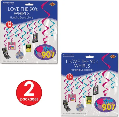 Miniatura 5 de Beistle 53489 I Love The 90's Whirls, 24 piezas, 15"-28", multicolor