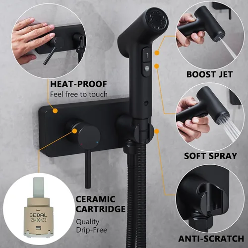 Miniatura 3 de Pulverizador de bidé de mano de latón para inodoro caliente y frío, ajustable para tocador de baño, accesorio de grifo de bidé de montaje lateral