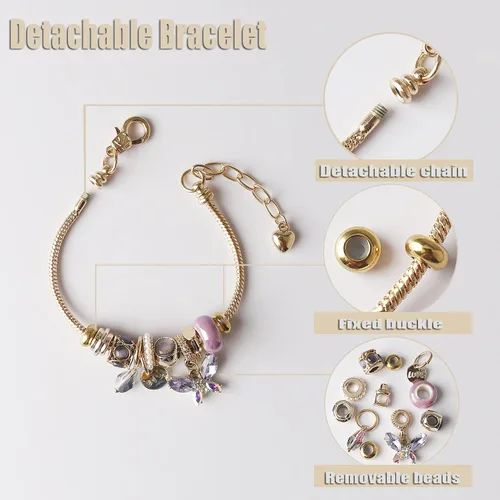 Miniatura 3 de DS Charm Bracelets for teen girls exquisite cute cartoon friendship bracelet Gold Stainless Steel Bangle birthday Gift box Adjustable little girls
