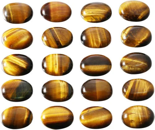 TUMBEELLUWA Cabujones ovalados de cristal curativo con parte trasera plana para hacer joyas, paquete de 15 unidades, Ojo de tigre