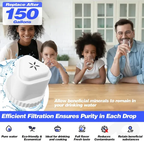 Miniatura 4 de 1 paquete de filtro de repuesto para jarra de filtro de agua EPIC, jarra de filtro de agua compatible con Aquagear Seychelle, sin BPA. Elimina