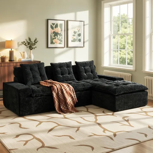 Miniatura 19 de 106" Cloud Boneless Couch with Chaise, L-Shape Deep Seat Sectional Couches, No Assembly Required, Convertible Modular Sleeper Sofa Bed, Living Room