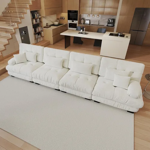 Miniatura 57 de Sofá modular de gran tamaño de 94 pulgadas, sofás seccionales grandes de color beige y blanco para sala de estar, juego de sofá de terciopelo, sofás