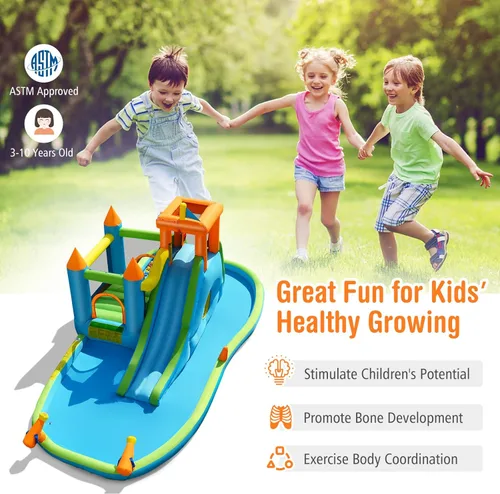 Miniatura 5 de HONEY JOY Tobogán acuático inflable, casa de rebote de agua gigante 8 en 1, parque de toboganes acuáticos con piscina de salpicaduras, gateo