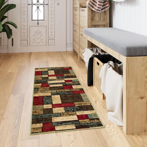 Miniatura 10 de Ottomanson Alfombra de pasillo de 20 x 53 pulgadas, antideslizante, fácil de limpiar, alfombra de lavandería, duradera y apta para mascotas