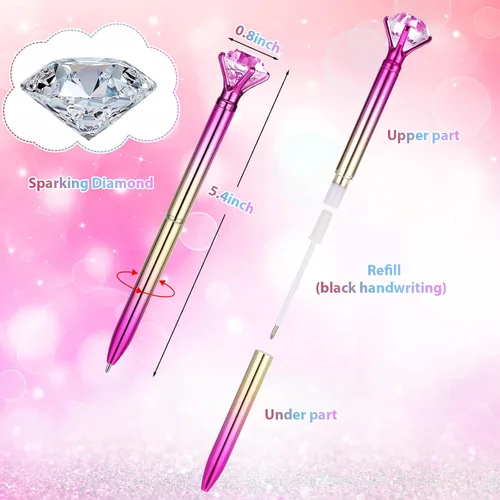 Miniatura 2 de Gersoniel 24 piezas de bolígrafos de diamante de cristal grande con punta de diamante, bolígrafos brillantes de bola negra con pedrería