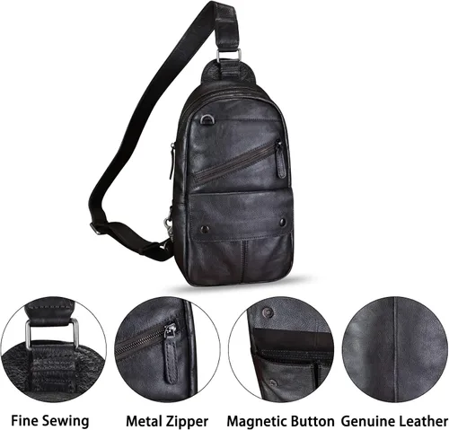 Miniatura 6 de Bolso de cuero genuino para hombres y mujeres, bolso cruzado de cuero vintage, Café