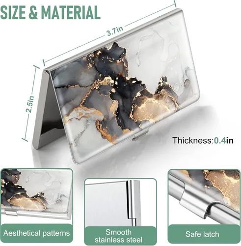 Miniatura 3 de Swooflia Funda de metal para tarjetas de visita para mujeres y hombres, Gris Mármol, Minimalista