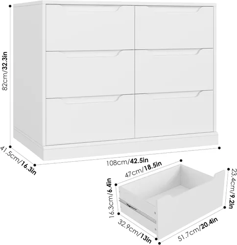 Miniatura 3 de Hostack - Cómoda moderna de 6 cajones para dormitorio, cómoda doble de madera con almacenamiento, organizador de almacenamiento de madera grande
