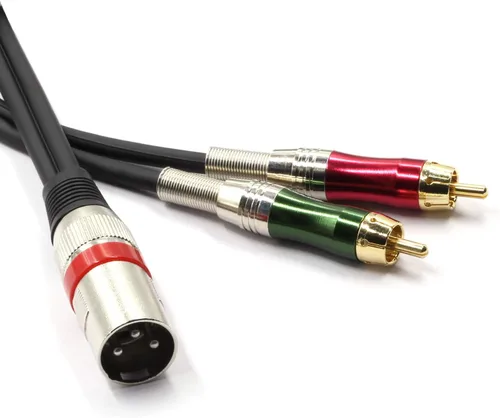 Miniatura 2 de XLR macho a 2 adaptadores de enchufe RCA Phono Cable de conexión divisor en Y, 1 XLR de 3 pines a conector RCA dual de audio estéreo (4.9 ft)
