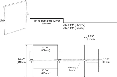 Miniatura 5 de Gatco 4419SM Cafe - Espejo rectangular de pared pequeño, 24 pulgadas de alto x 23.5 pulgadas de ancho, cromado