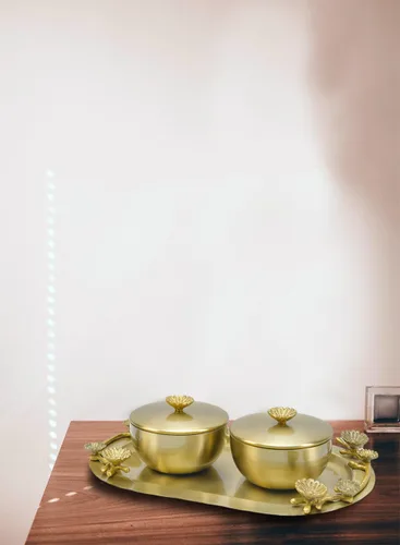 Miniatura 4 de Serene Spaces Living Suvarna - Bandeja de servir de 12 pulgadas con dos cuencos, ollas de condimentos con tapas, aptas para alimentos, vajilla
