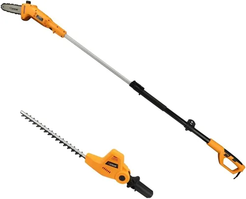 Hoteche Sierra de poste telescópica 2 en 1 y recortadora de setos | 500 W/700 W, 76.8-99.6 in, naranja-negro, caja de color