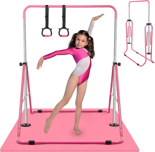 Miniatura 10 de Gymnastics Bar for Kids, Folding Gymnastic Horizontal Bars with Adjustable Height, Expandable Junior Training Bar for Home