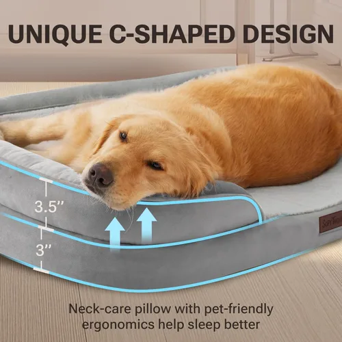Miniatura 5 de Soft Touch - Cama ortopédica XL para perros grandes con parte superior de pelo sintético, sofá para mascotas impermeable con funda extraíble y Gris