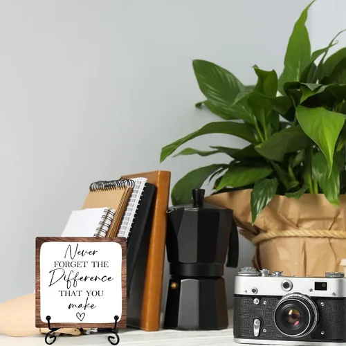 Miniatura 3 de Decoración inspiradora de madera de 4 pulgadas con 1 soporte de metal, decoración de escritorio motivacional rústica para el hogar, oficina, Nunca