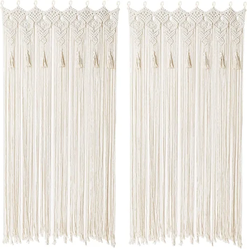 Cortina bohemia de macramé hecha a mano con borlas grandes de macramé para colgar en la pared, divisor de habitación, decoración artística para sala
