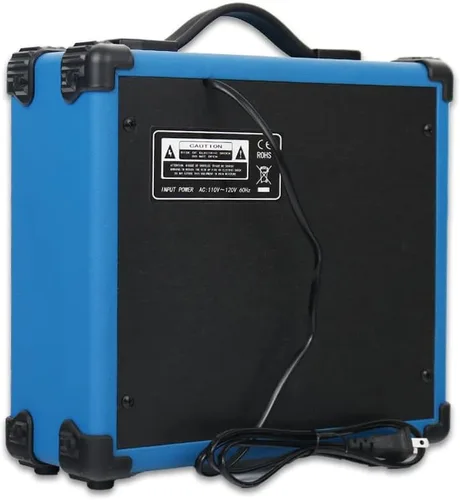 Miniatura 5 de Amplificador de Guitarra Bajo Eléctrico Azul Oscuro de 20W Portátil de Viaje Mini Amplificador de Práctica Conector para Auriculares Aux Agudos