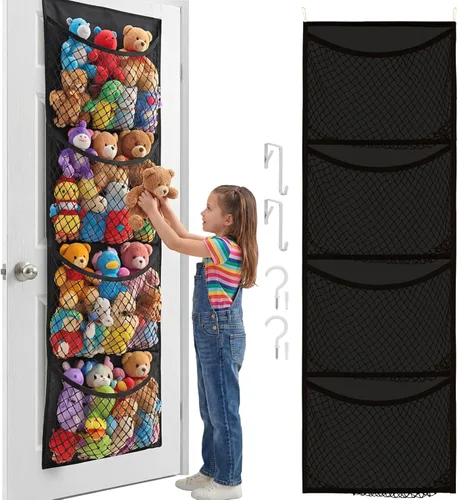 Miniatura 12 de Almacenamiento de animales de peluche sobre la puerta, organizador de juguetes de algodón para almacenamiento de juguetes de peluche, suministros