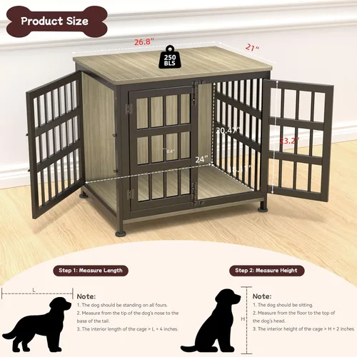Miniatura 2 de Jaula para perros de 26 pulgadas, jaulas para perros de razas grandes, jaulas para perros interiores de madera, mesa auxiliar, jaula combinada