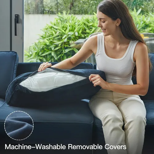 Miniatura 6 de Belffin - Sofá cama modular con otomanas, de terciopelo, reversible y con asiento con almacenamiento, color azul