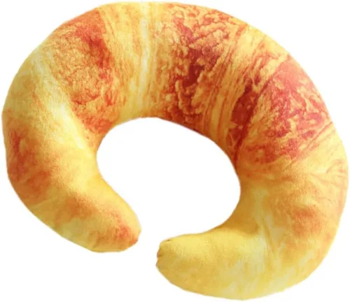 Croissant - Almohada de cuello en forma de U suave cojín de pan de dibujos animados para viajes en casa y oficina, cómodo apoyo para siestas y