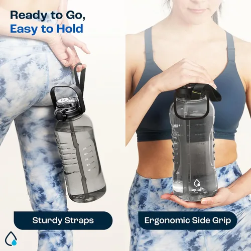 Miniatura 3 de AQUAFIT Botella de agua de 64 onzas con marcador de tiempo - Pajilla y tapa de trago 2 en 1 - Botella de agua grande sin BPA con pajilla - Botella