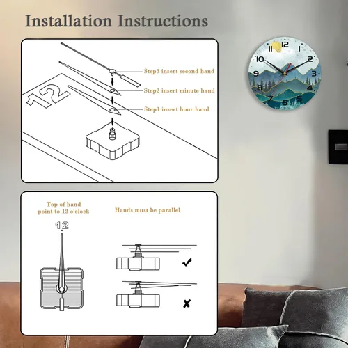 Miniatura 3 de Reloj de pared, 10 pulgadas, silencioso, sin tictac, decoración de cocina para el hogar, funciona con pilas, para baño, dormitorio, sala de estar