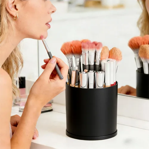 Miniatura 2 de Yieach Soporte giratorio de acrílico para brochas de maquillaje para tocador, encimera de baño, organizador de brochas de maquillaje redondas