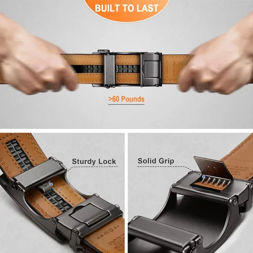 Miniatura 6 de KEMISANT Cinturón para hombre, correa de trinquete deslizante de cuero genuino para hombre pantalones de vestir Oxford, tamaño ajustable