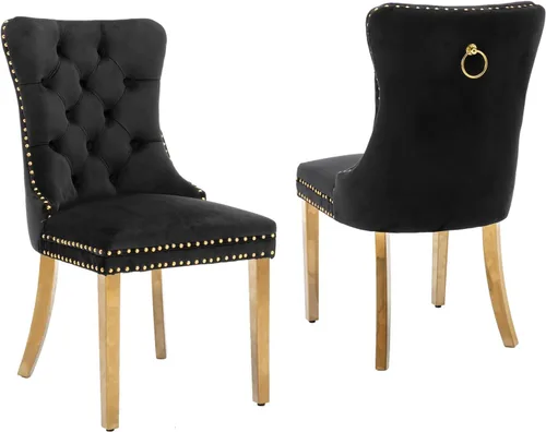 Miniatura 108 de LKTART Juego de 2 sillas de comedor de terciopelo, sillas de comedor copetudas con ribete de anillo de clavo, silla de comedor tapizada con patas