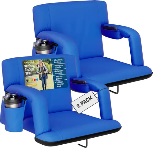 Miniatura 18 de Alpcour Asiento plegable para estadio – Silla de apoyo para adultos amplios reclinables de lujo para adultos para blanqueadores – Mejor extra grueso