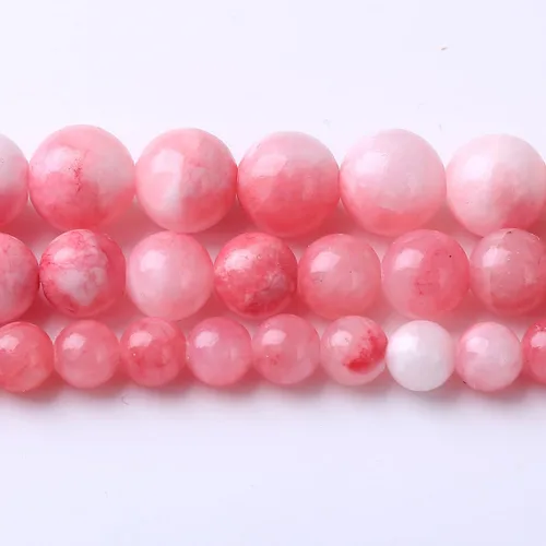 Miniatura 2 de Cuentas redondas sueltas naturales, cuentas de piedra energética de cristal para fabricación de joyas de 15 pulgadas (jade persa rosa, 0.472 in)