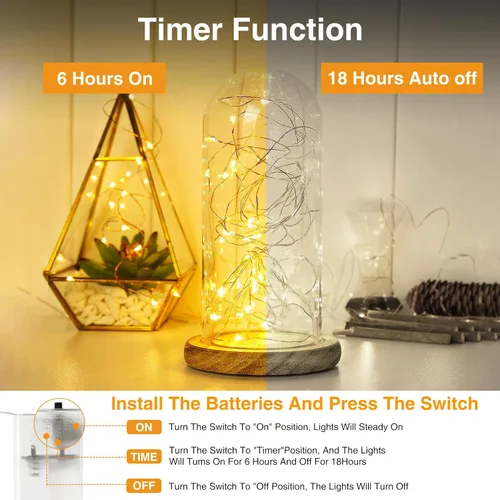 Miniatura 2 de 【Paquete de 10】Luces de Hadas a Batería con Temporizador, 7FT 20LED Luces de Cadena Impermeables Cable Plateado Luces de Hadas a Batería Luces