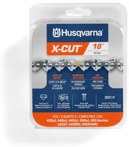 Husqvarna X-Cut SP33G - Cadena para motosierra de 18 pulgadas, paso de 0.325 pulgadas, calibre de 0.050 pulgadas, 72 eslabones de transmisión,