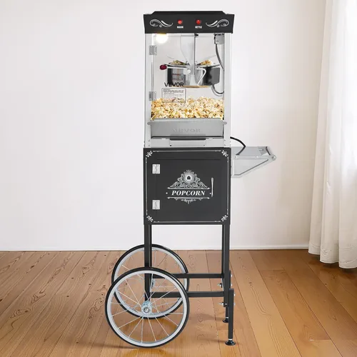Miniatura 8 de VEVOR Máquina de palomitas de maíz con carrito, hervidor de acero inoxidable de 8 oz, fabricadora comercial de palomitas de 800W, 48 tazas por lote