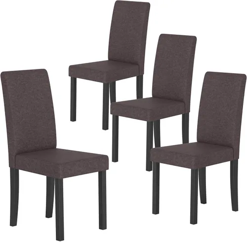 Miniatura 15 de COSTWAY Juego de 2 sillas de comedor sin brazos de tela, sillas laterales tapizadas de cocina con patas de madera de goma, asiento acolchado y Beige