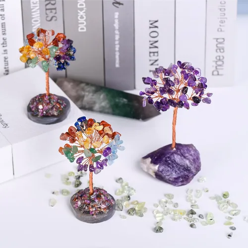 Miniatura 4 de Árbol de la vida de cristal de amatista, decoraciones de árbol del dinero, cristales y piedras curativas, piedras preciosas de energía positiva