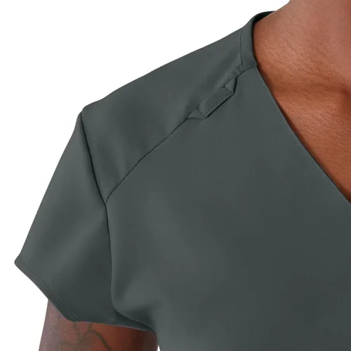 Miniatura 3 de ave. Camiseta médica Monroe con cuello en V y dos bolsillos para mujer, color carbón, talla XS