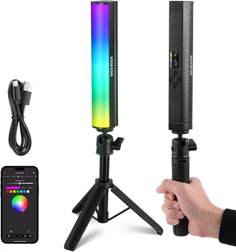 Miniatura 15 de NEEWER Vara de Luz Magnética Manual Básica, Luz de Video LED Mini RGB Completa de 360°, Batería de 2500mAh, Luz de Tubo de Cámara Ajustable