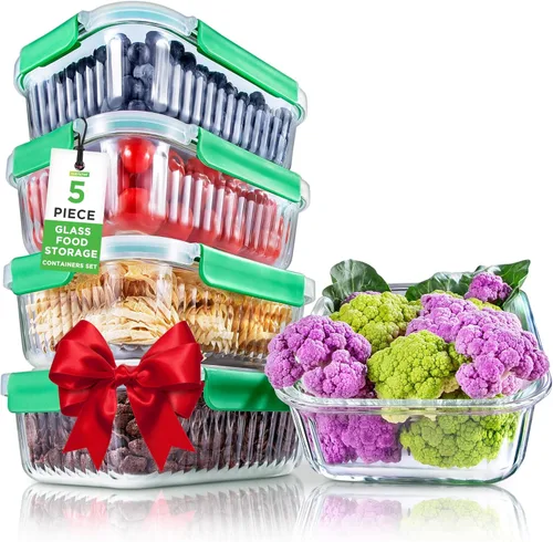 Miniatura 7 de NutriChef 10 recipientes de vidrio para almacenamiento de alimentos con tapas, recipientes de preparación de comidas de 30 onzas, reutilizables, Azul