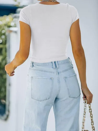 Miniatura 4 de REORIA Lindas camisetas ajustadas de manga corta con cuello alto y doble forro para mujer