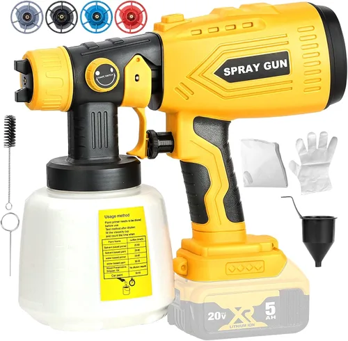 Miniatura 12 de Pulverizador de pintura inalámbrico para batería Black&Decker de 20V, pistola de pintura manual con 3 patrones de pulverización y 4 boquillas, ideal